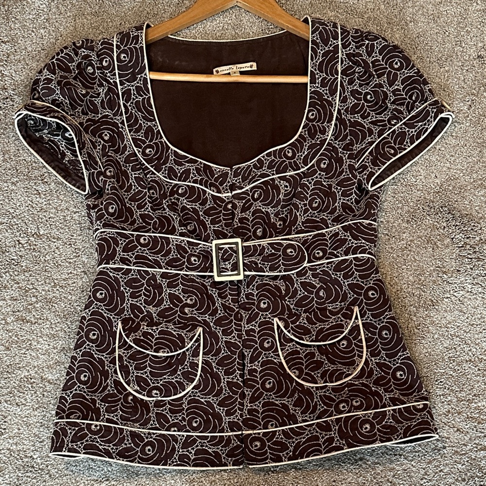 Vintage Nanette Lepore Brown and Cream Floral Jacket